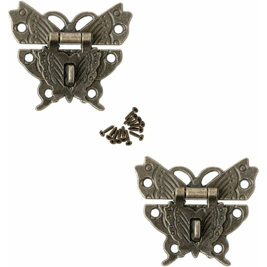 2 Antique Style Latch Vintage Locks Hasp Latch Lock Clasp Butterfly Buckle Lock For Decorative Cabinet V1188-MS-227-0393