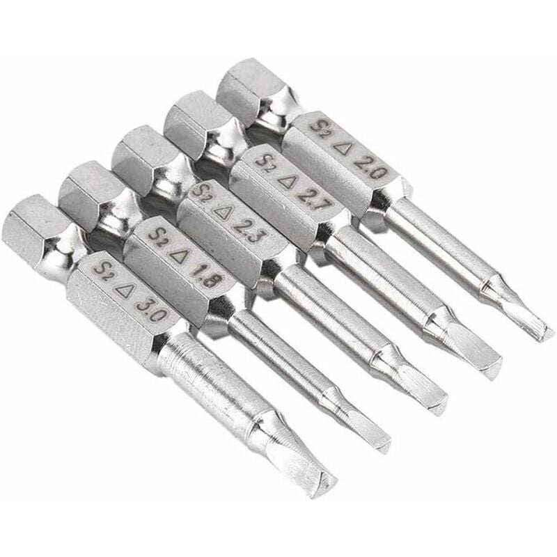 5 pcs Magnetic Triangle Head Screwdriver Bits Set S2 Steel 1.8Mm, 2Mm, 2.3Mm, 2.7Mm, 3Mm, 6.35Mm Hex Shank, V1188-MS-227-0413