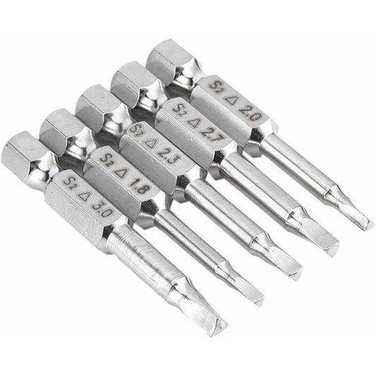 5 pcs Magnetic Triangle Head Screwdriver Bits Set S2 Steel 1.8Mm, 2Mm, 2.3Mm, 2.7Mm, 3Mm, 6.35Mm Hex Shank, V1188-MS-227-0413