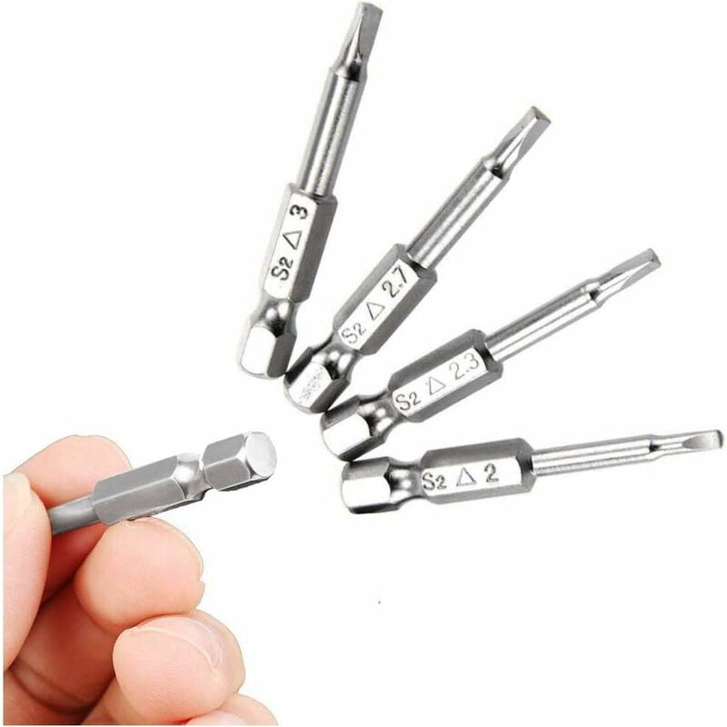 5 pcs Magnetic Triangle Head Screwdriver Bits Set S2 Steel 1.8Mm, 2Mm, 2.3Mm, 2.7Mm, 3Mm, 6.35Mm Hex Shank, V1188-MS-227-0413