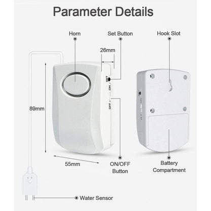 Water Leak Alarm 130Db, 95Cm Long Cable With Sensor, Home Security Water Leak Detection Alarm, Battery V1188-MS-227-0419