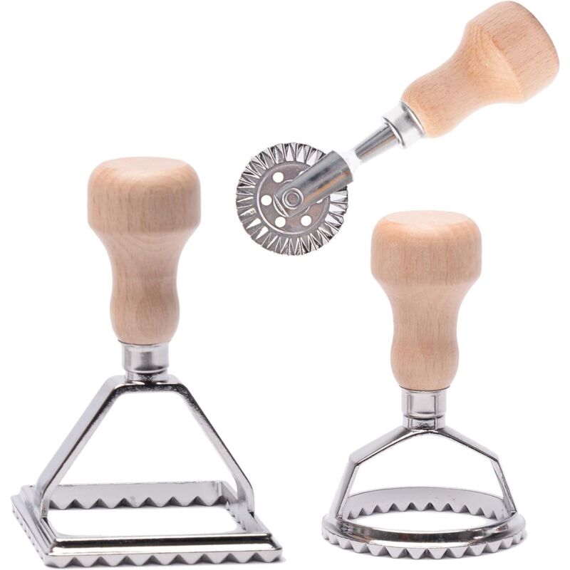 Ravioli Mold, Ravioli Cutter With Wooden Handle And Edge Utensils For Kitchen Accessories - 3 pcs Set V1188-MS-227-0429