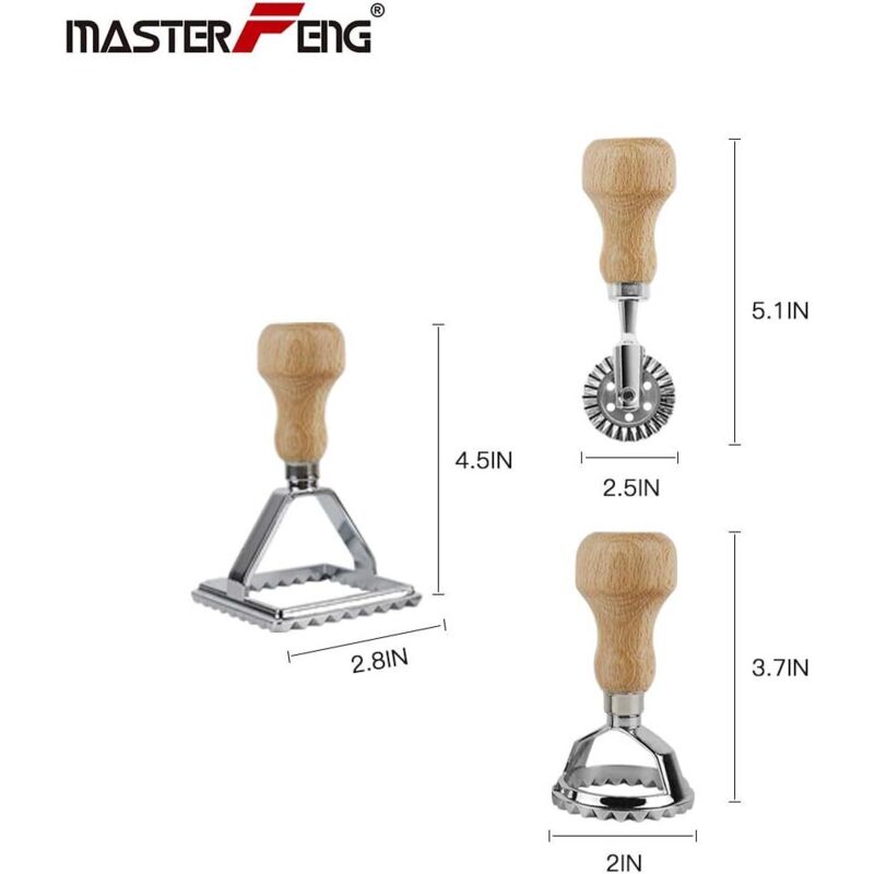 Ravioli Mold, Ravioli Cutter With Wooden Handle And Edge Utensils For Kitchen Accessories - 3 pcs Set V1188-MS-227-0429