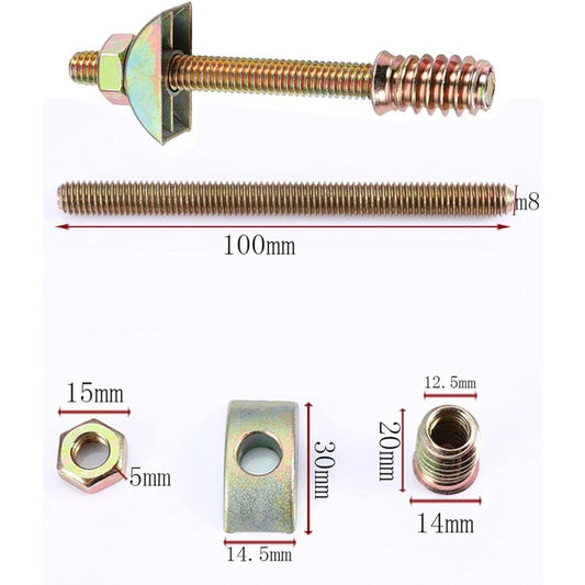 4 pcs M8 X 100Mm 4 In 1 Furniture Connectors Half Moon Furniture Connectors Spacer Washers For Table Bed V1188-MS-227-0433