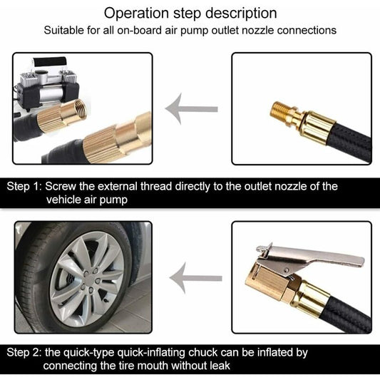 Tire Inflator Pump Hose, Motorcycle Valve Air Rubber Hose Lock-On Tire Chuck With Clip For Motorcycle Car V1188-MS-227-0434