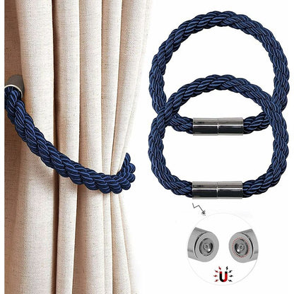 Magnetic Curtain Tiebacks, 2 Pack Modern Simplicity Curtain ROpe Tiebacks With Strong Magnet, Braided ROpe V1188-MS-227-0447