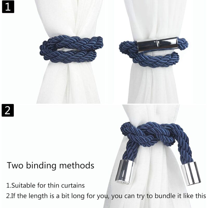 Magnetic Curtain Tiebacks, 2 Pack Modern Simplicity Curtain ROpe Tiebacks With Strong Magnet, Braided ROpe V1188-MS-227-0447