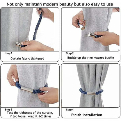 Magnetic Curtain Tiebacks, 2 Pack Modern Simplicity Curtain ROpe Tiebacks With Strong Magnet, Braided ROpe V1188-MS-227-0447