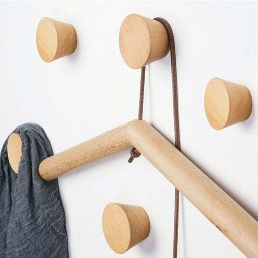 Wooden Wall Hook ROund Coat Rack, 5 Pieces Natural Wood Coat Hook Vintage Decorative Natural Wood Branch V1188-MS-227-0448