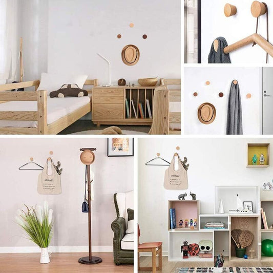 Wooden Wall Hook ROund Coat Rack, 5 Pieces Natural Wood Coat Hook Vintage Decorative Natural Wood Branch V1188-MS-227-0448