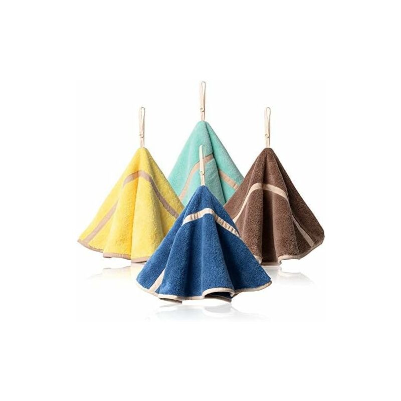 4 Pack Hanging Hand Towels With Hanging Loop Absorbent Coral Fleece Bathroom Towels Soft Thick ROund Hand V1188-MS-227-0470