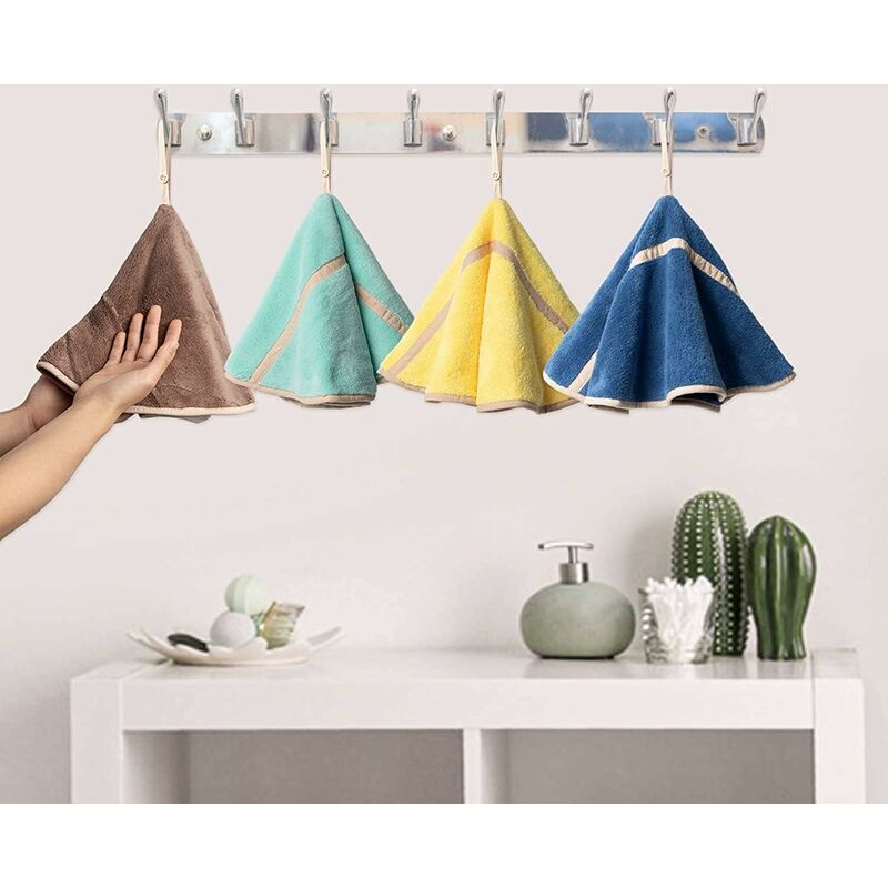 4 Pack Hanging Hand Towels With Hanging Loop Absorbent Coral Fleece Bathroom Towels Soft Thick ROund Hand V1188-MS-227-0470