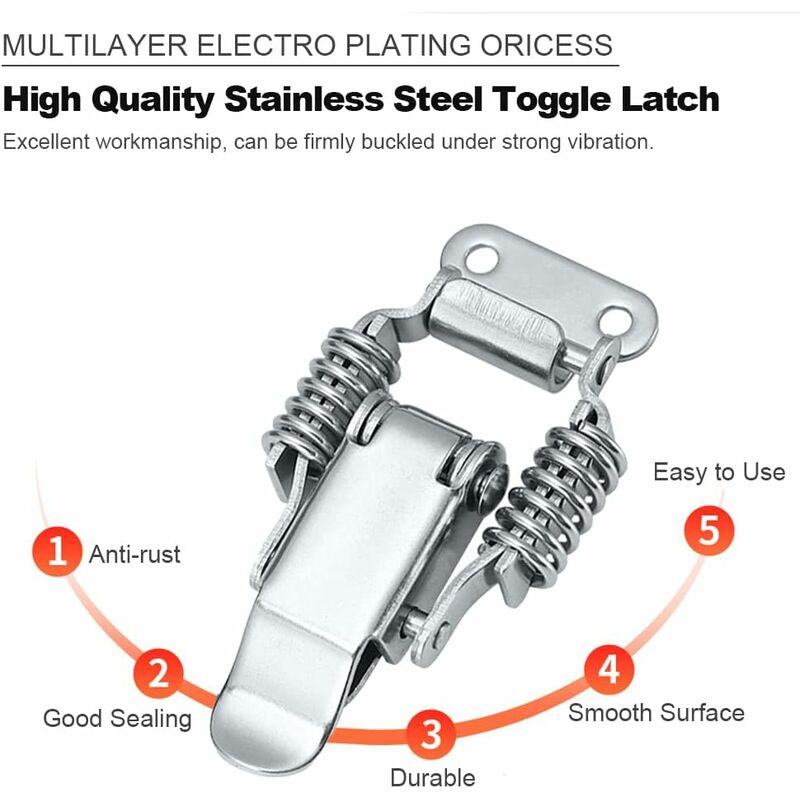 4 pcs Stainless Steel Spring Loaded Lever Latch Tension Lock Toggle Latch Tension Lock Box Lock For Suitcase V1188-MS-227-0471