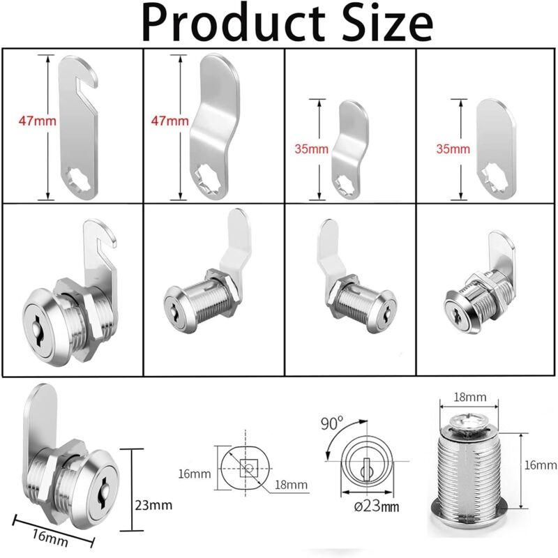 16Mm Cylinder Security Mailbox Lock With 5 Different Lock Plates And 2 Keys, Cabinet Cam Lock, Locker, V1188-MS-227-0474