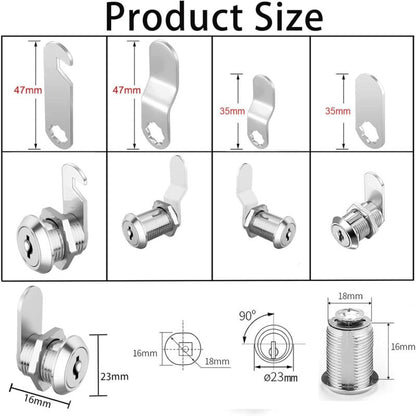 16Mm Cylinder Security Mailbox Lock With 5 Different Lock Plates And 2 Keys, Cabinet Cam Lock, Locker, V1188-MS-227-0474