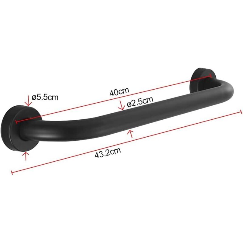 Toilet Grab Bar Stainless Steel Bathtub Handle Wall Mounted Towel Rack Bathroom Bathtub Handle, Black (40Cm) V1188-MS-227-0493
