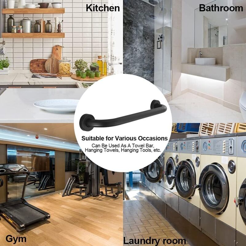 Toilet Grab Bar Stainless Steel Bathtub Handle Wall Mounted Towel Rack Bathroom Bathtub Handle, Black (40Cm) V1188-MS-227-0493