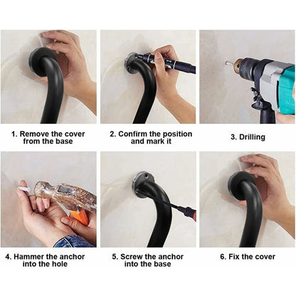 Toilet Grab Bar Stainless Steel Bathtub Handle Wall Mounted Towel Rack Bathroom Bathtub Handle, Black (40Cm) V1188-MS-227-0493