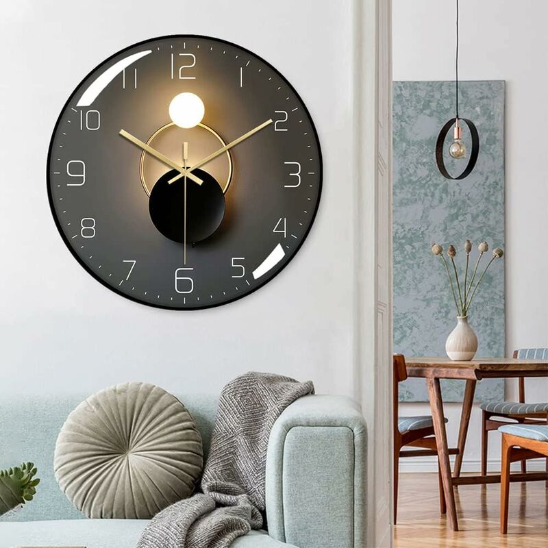Modern Silent Wall Clock, 30Cm Diameter Wall Clock, ROund Digital Quartz Wall Clock, Suitable For Living V1188-MS-227-0499