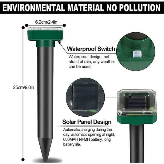 2 Pack Solar Rat Repellent Stakes - Ultrasonic Rat Repellent - Solar Rat Repellent For Snakes, Voles, Other V1188-MS-227-0501