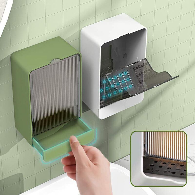 Soap Dish With Lid, Wall Mounted Soap Box, No Drilling Soap Holder, Removable Drain Tray For Sink, Shower, V1188-MS-227-0503