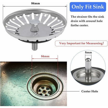 2 Pack Sink Strainer Plug, 84Mm Sink Drain Plug Replacement, Stainless Steel Sink Filter Stopper For Kitchen V1188-MS-227-0515