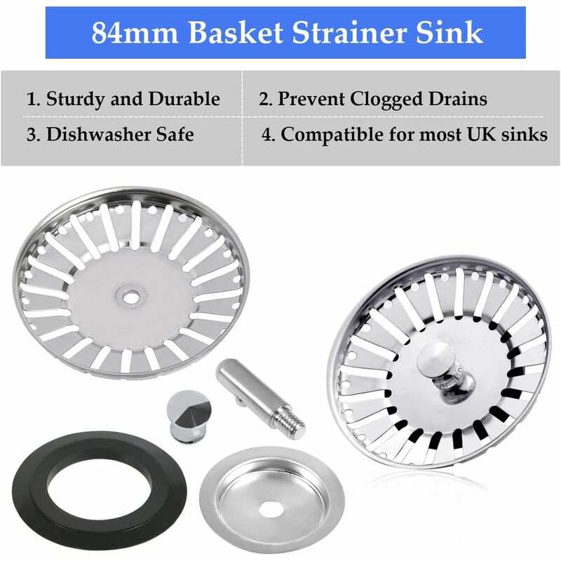 2 Pack Sink Strainer Plug, 84Mm Sink Drain Plug Replacement, Stainless Steel Sink Filter Stopper For Kitchen V1188-MS-227-0515