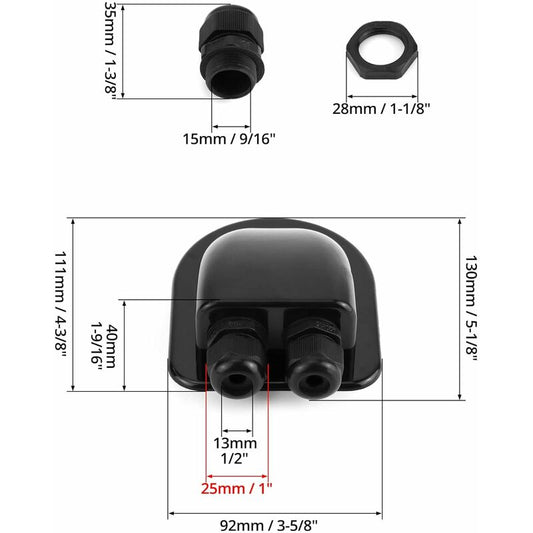 2 pcs Ip68 ROof Gland Solar Waterproof Cable Entry Box Weatherproof Double Cable Gland, Caravan And Boat Abs V1188-MS-227-0523