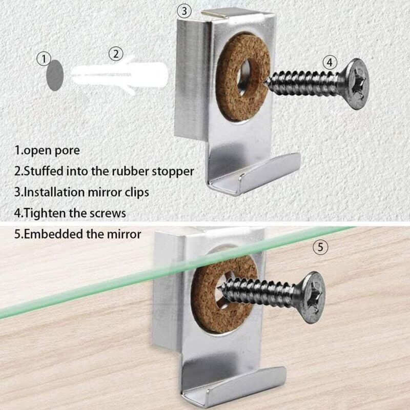 Wall Mount Mirror Bracket, Mirror Holders, Adjustable Wall Mount Mirror Clip Mirror Clamp, For Wall Mirror For V1188-MS-227-0527