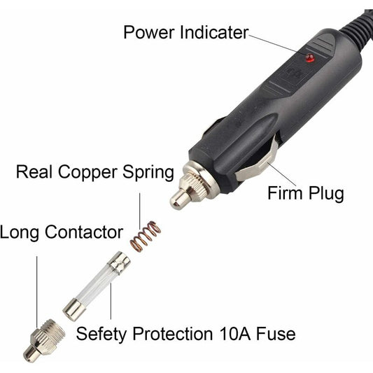 2 Pack Dc 12V Male Cigarette Lighter Socket Power Plug With 10A Red Fuse And LED Power Indicator V1188-MS-227-0529