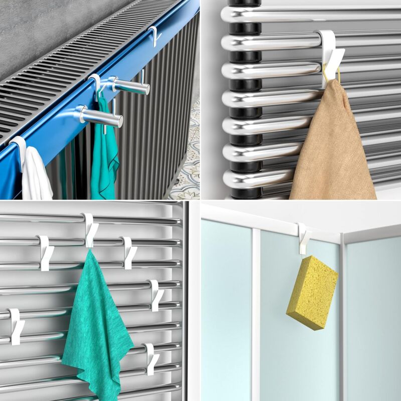 Towel Radiator 6 Pieces, Towel Hook For Radiator, Towel Dryer Hook, White Plastic V1188-MS-227-0531