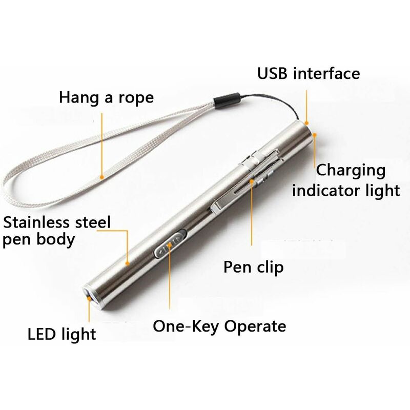 3 Pack Nurse Pen Light Medical Pen Light Usb Rechargeable LED Flashlight Stainless Steel Torch For Doctors V1188-MS-227-0532
