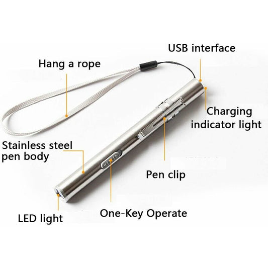 3 Pack Nurse Pen Light Medical Pen Light Usb Rechargeable LED Flashlight Stainless Steel Torch For Doctors V1188-MS-227-0532