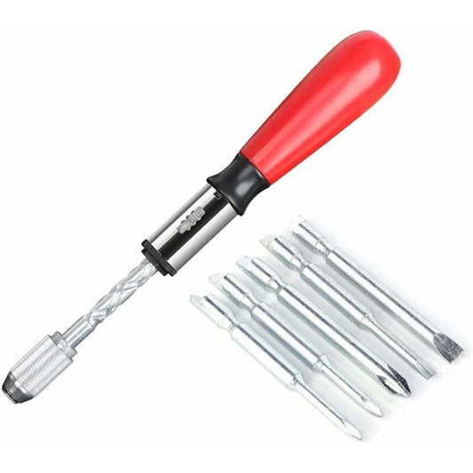 Spiral Screwdriver, Push Pull Ratchet Screwdriver, 6 In 1 Push Pull Ratchet Screwdriver Set Semi-Automatic V1188-MS-227-0534