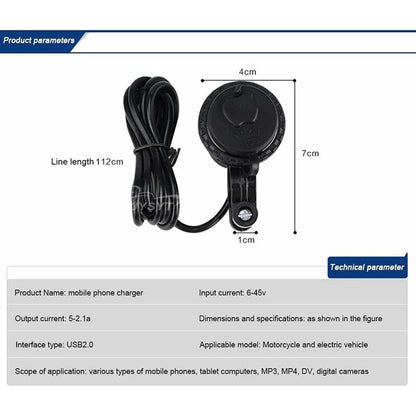 Motorcycle Usb Car Charger, 5V/2.1A Waterproof Motorcycle Usb Charger Socket With On/Off Switch Handlebar V1188-MS-227-0540