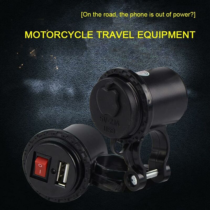Motorcycle Usb Car Charger, 5V/2.1A Waterproof Motorcycle Usb Charger Socket With On/Off Switch Handlebar V1188-MS-227-0540