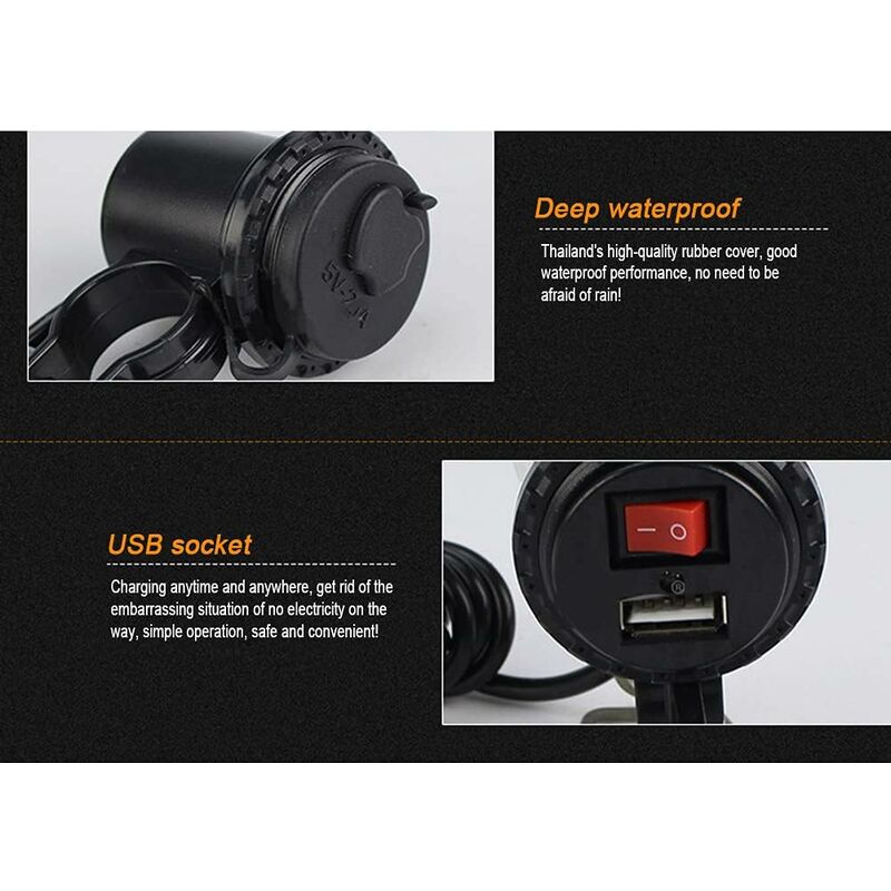 Motorcycle Usb Car Charger, 5V/2.1A Waterproof Motorcycle Usb Charger Socket With On/Off Switch Handlebar V1188-MS-227-0540