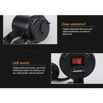 Motorcycle Usb Car Charger, 5V/2.1A Waterproof Motorcycle Usb Charger Socket With On/Off Switch Handlebar V1188-MS-227-0540