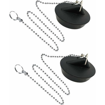 2 Pieces Rubber Sink Plug With Ball Chain Stopper, Universal Stainless Steel Sink Plug With Hook For Kitchen V1188-MS-227-0553