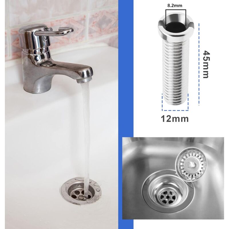 2 pcs 304 Stainless Steel Kitchen Sink Strainer Screws Waste Strainer Threaded Screw Connector M12x45Mm Sink V1188-MS-227-0560