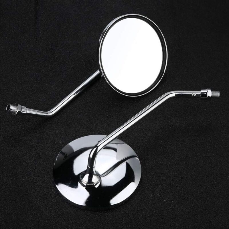 Rearview Mirror - 1 Pair 10Mm ROund Chrome Silver Motorcycle Rearview Mirrors. Left And Right Side Mirror. V1188-MS-227-0563
