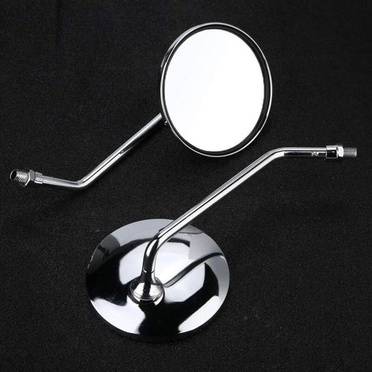 Rearview Mirror - 1 Pair 10Mm ROund Chrome Silver Motorcycle Rearview Mirrors. Left And Right Side Mirror. V1188-MS-227-0563