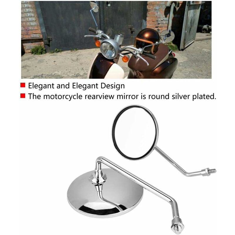 Rearview Mirror - 1 Pair 10Mm ROund Chrome Silver Motorcycle Rearview Mirrors. Left And Right Side Mirror. V1188-MS-227-0563