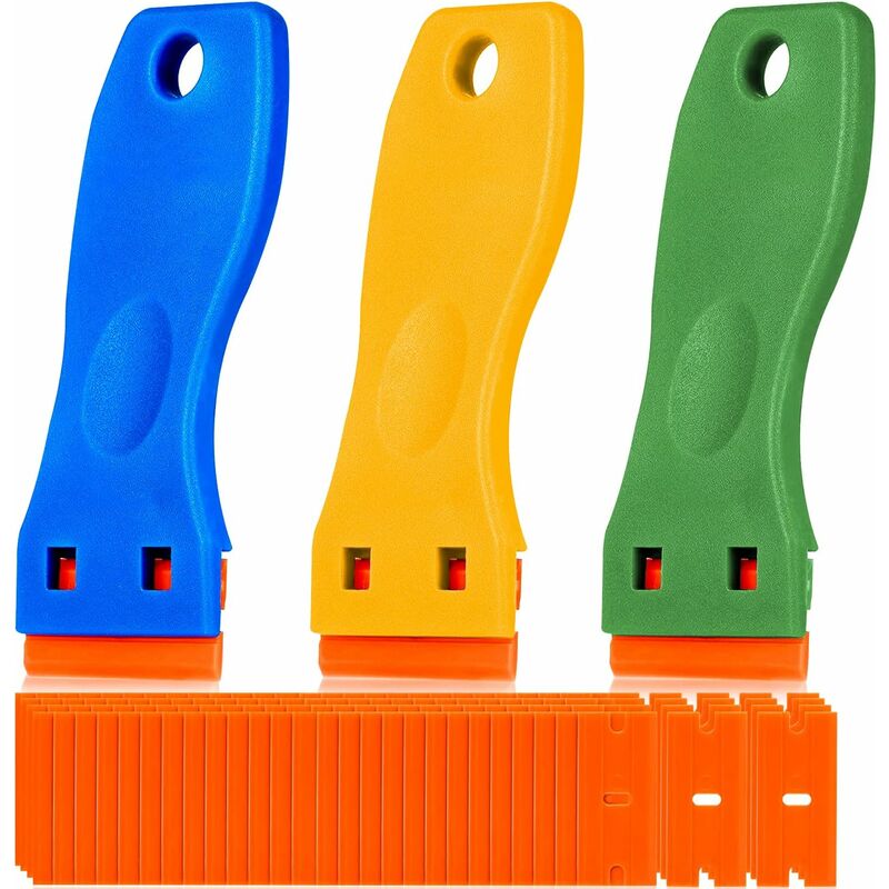 3 Pieces Plastic Scraper With 50 Pieces Plastic Blades Scrapers Ceramic Hob Glass Plate Scraper For Removing V1188-MS-227-0565