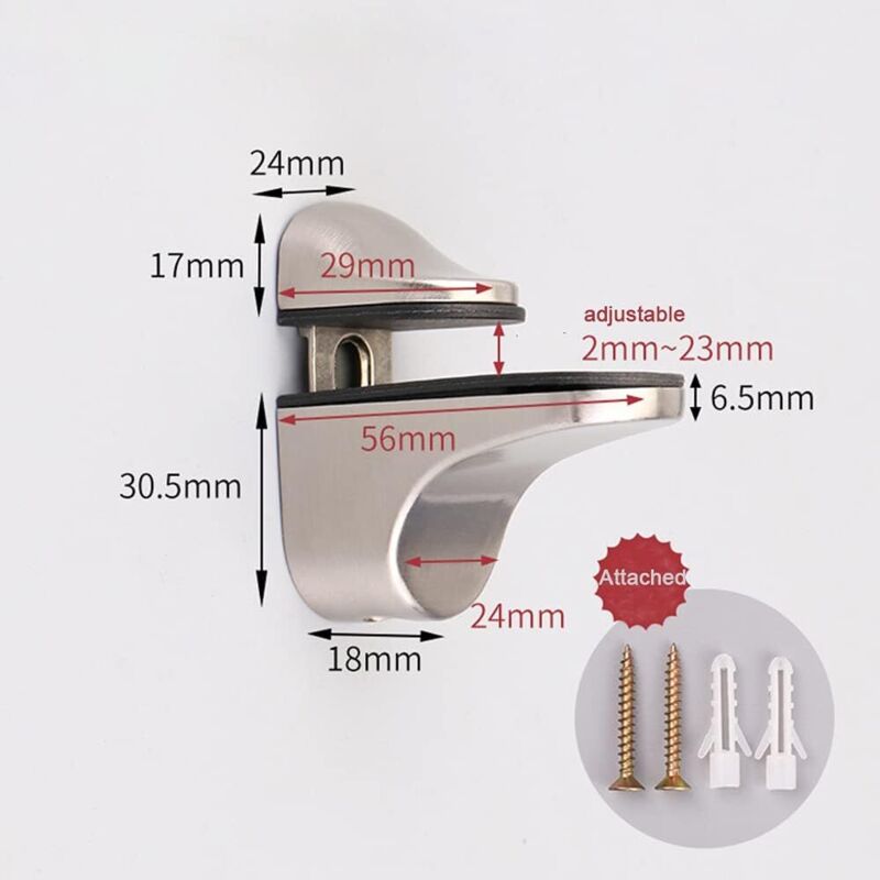 Adjustable Glass Shelf Bracket, 4 pcs Glass Shelf Support, Wall Mounted Glass Clamp, Glass Shelf Bracket, For V1188-MS-227-0566