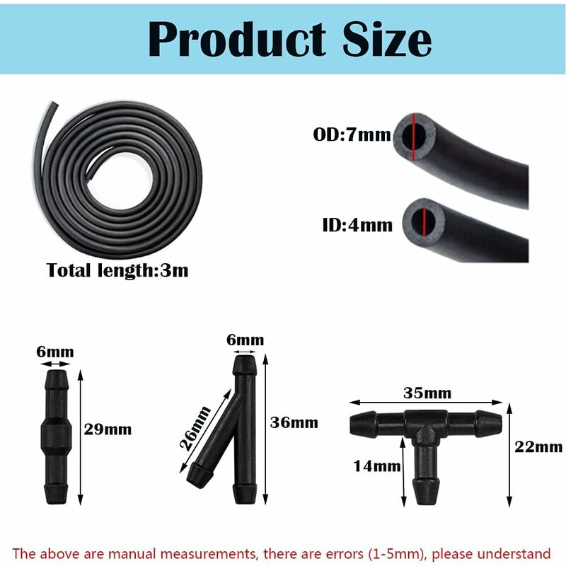 10 pcs Windshield Wiper Hose Kit,3M Windshield Washer Fluid Hose,Windshield Wiper Nozzle Mist Washer Spray V1188-MS-227-0568