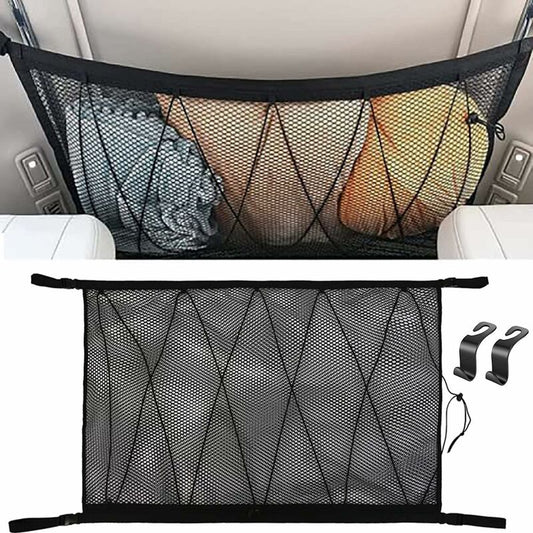 Car Storage Net 90Cmx65Cm, Multifunctional Organizer With Zipper With 2 Car Seat Hooks, Camping Car Storage V1188-MS-227-0569