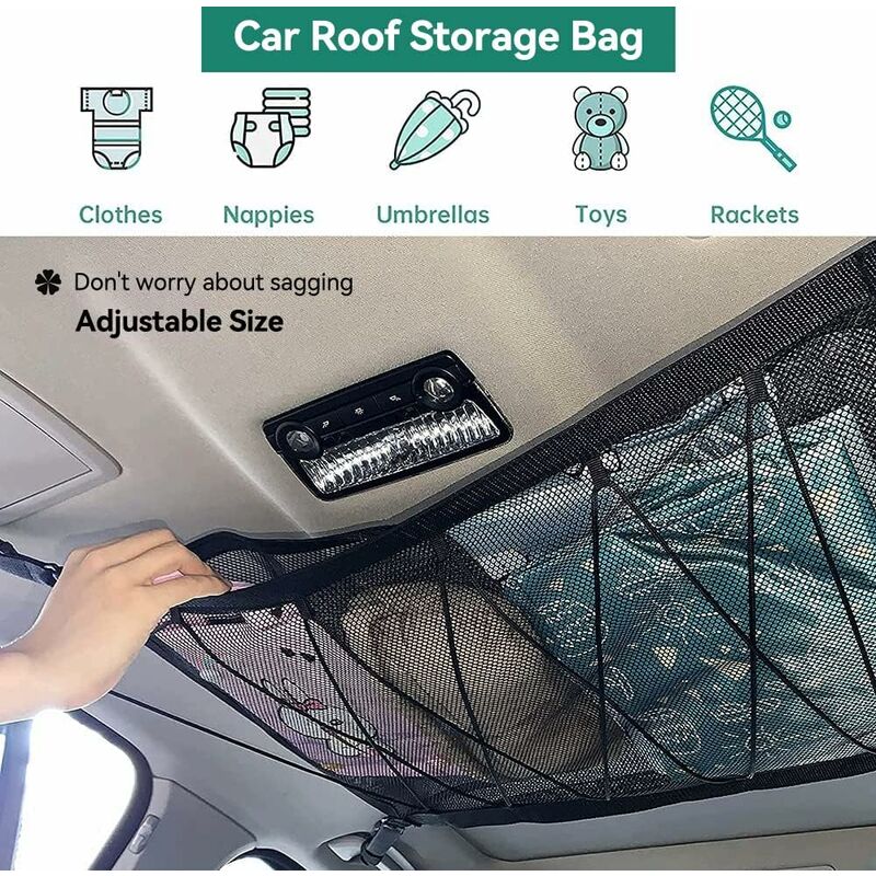 Car Storage Net 90Cmx65Cm, Multifunctional Organizer With Zipper With 2 Car Seat Hooks, Camping Car Storage V1188-MS-227-0569