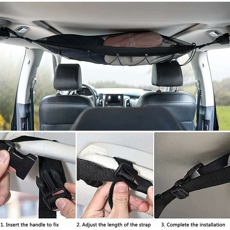 Car Storage Net 90Cmx65Cm, Multifunctional Organizer With Zipper With 2 Car Seat Hooks, Camping Car Storage V1188-MS-227-0569