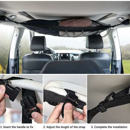 Car Storage Net 90Cmx65Cm, Multifunctional Organizer With Zipper With 2 Car Seat Hooks, Camping Car Storage V1188-MS-227-0569